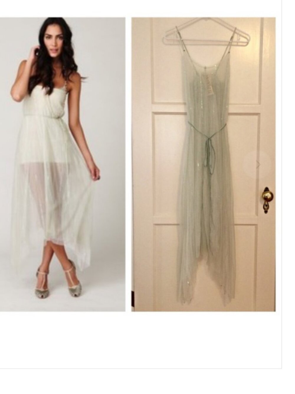 Free People FP One Mermaid Green Sequins Sheer Mesh Tulle Midi Slip Dress